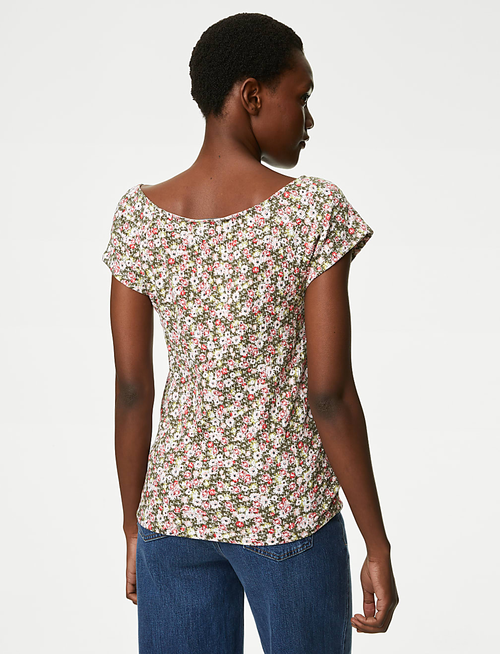 Cotton Blend Floral Off The Shoulder Top