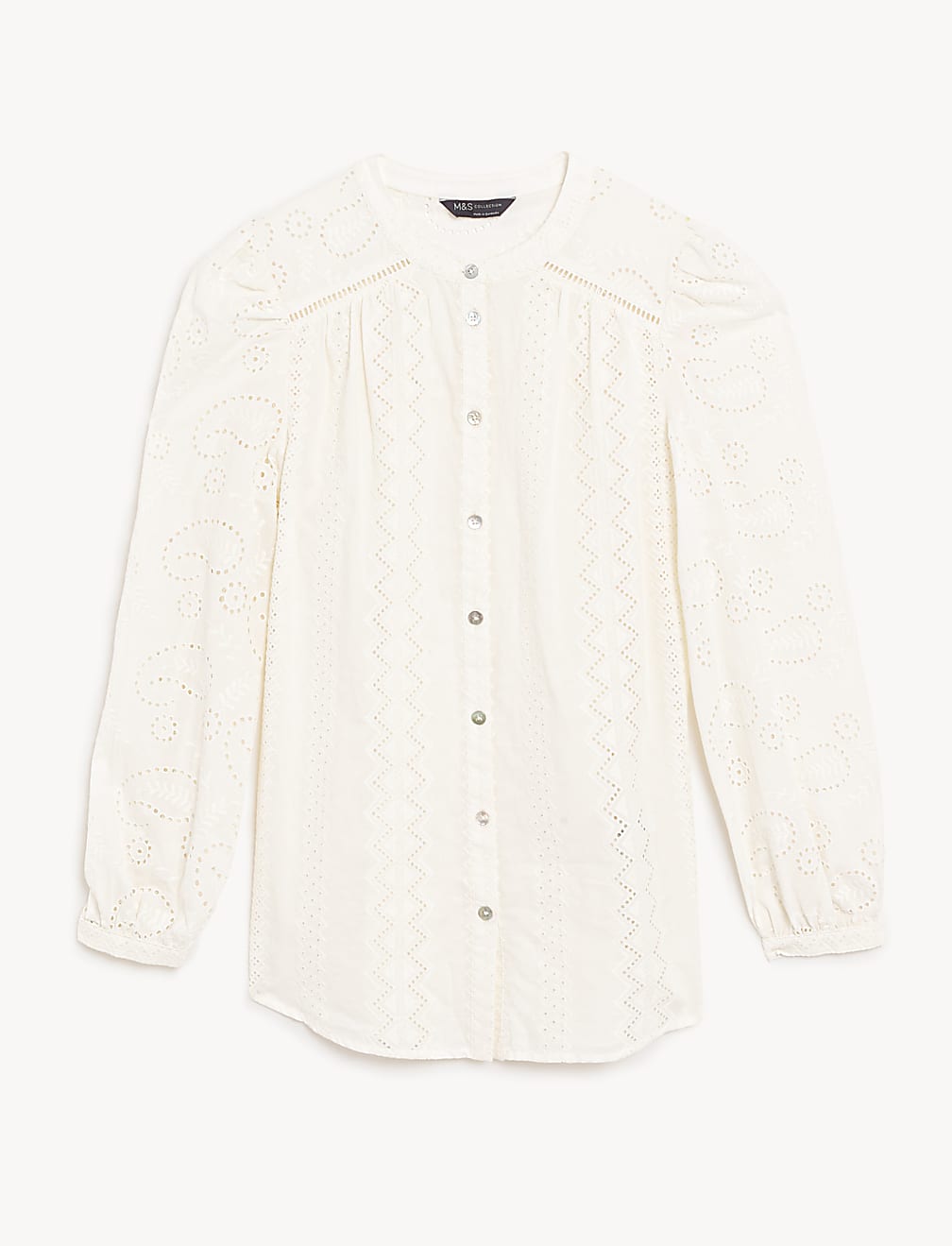 Pure Cotton Broderie V-Neck Longline Blouse