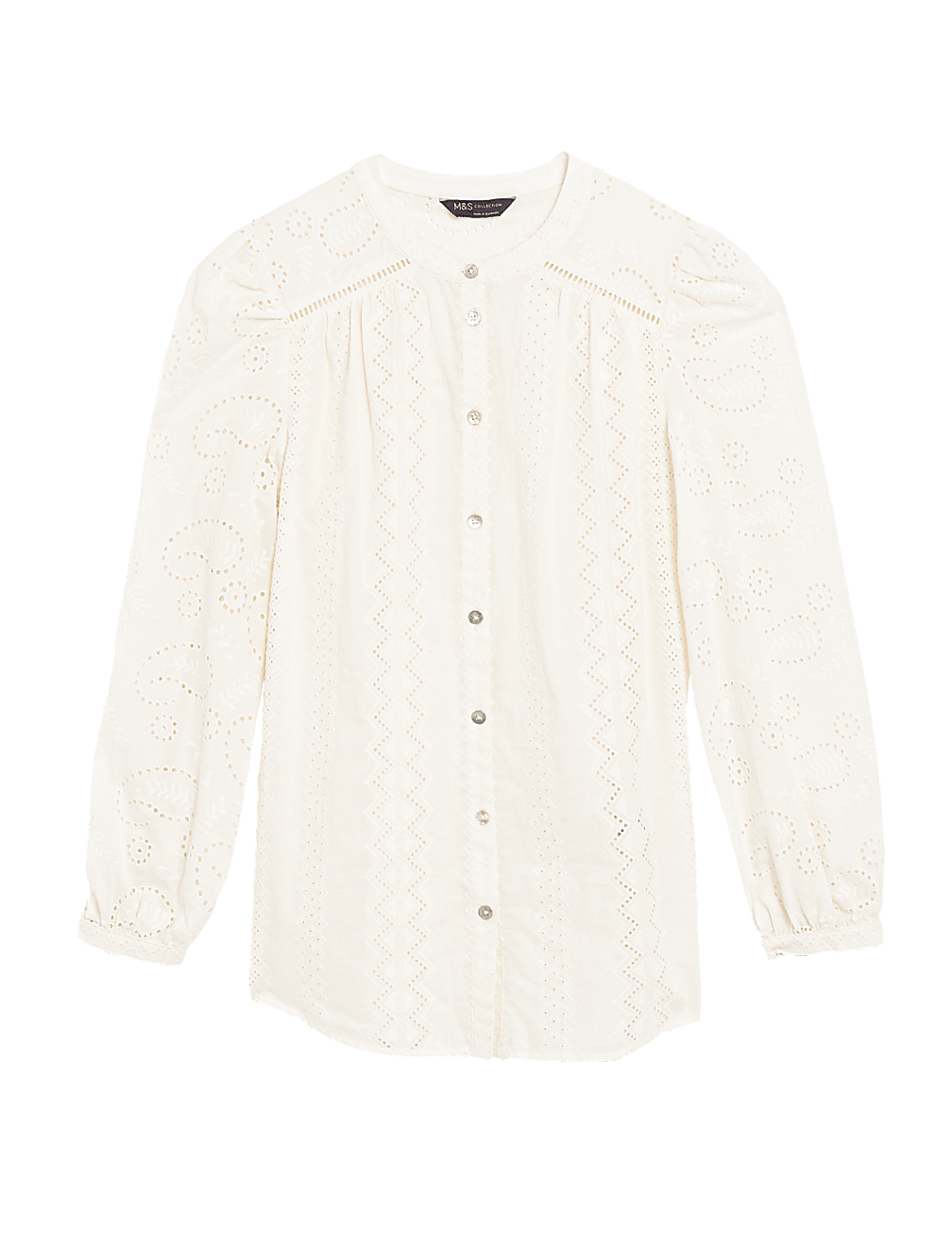 Pure Cotton Broderie V-Neck Longline Blouse