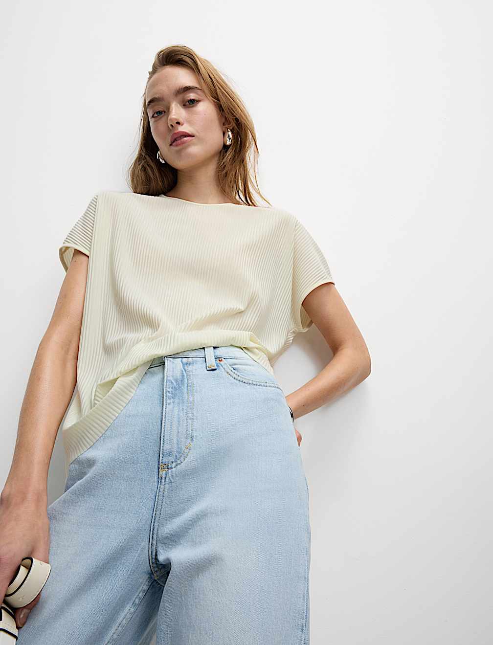 Plisse Round Neck Top