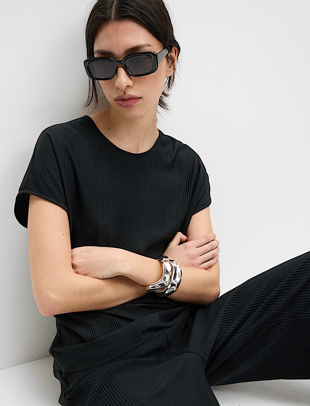 Plisse Round Neck Top