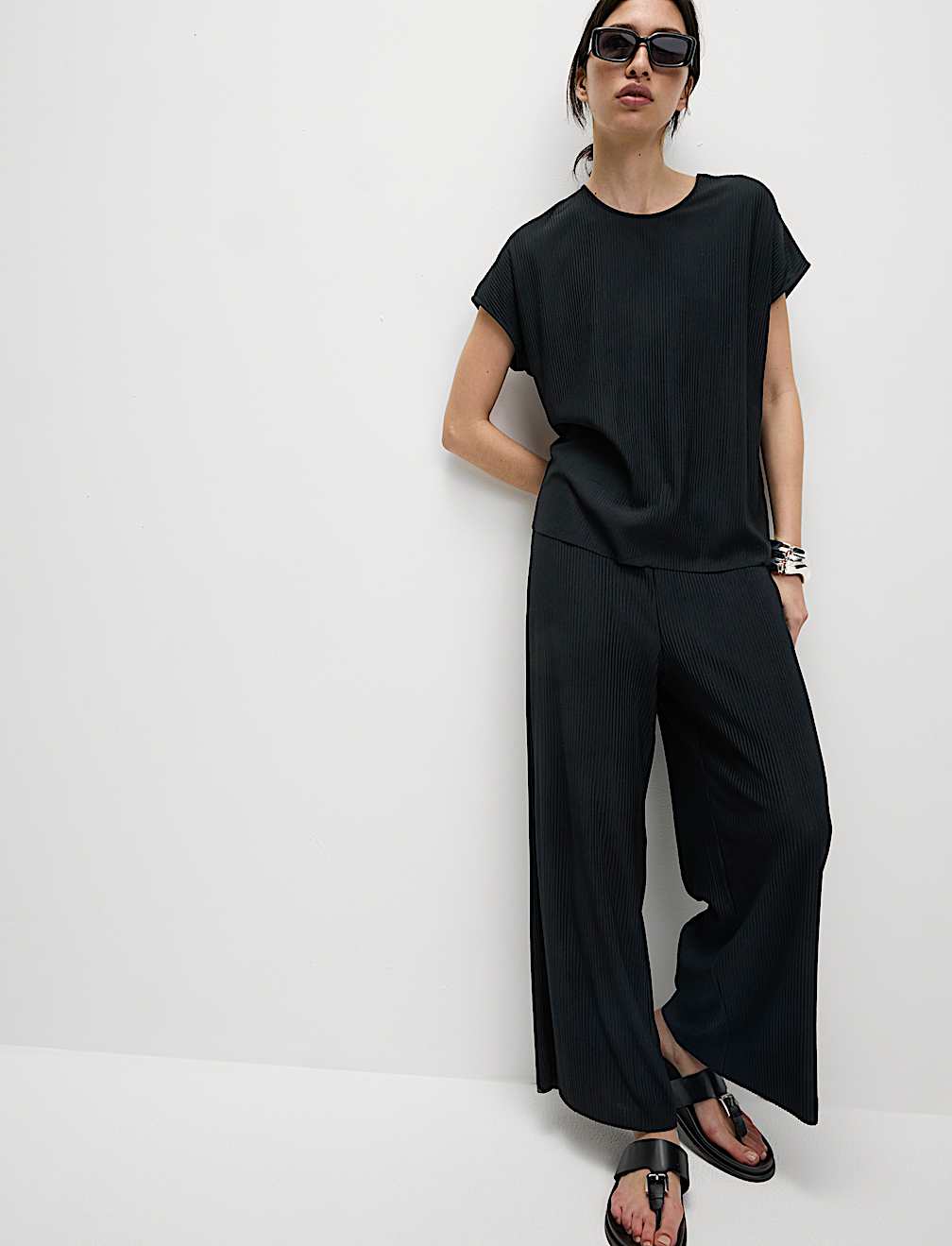 Plisse Round Neck Top