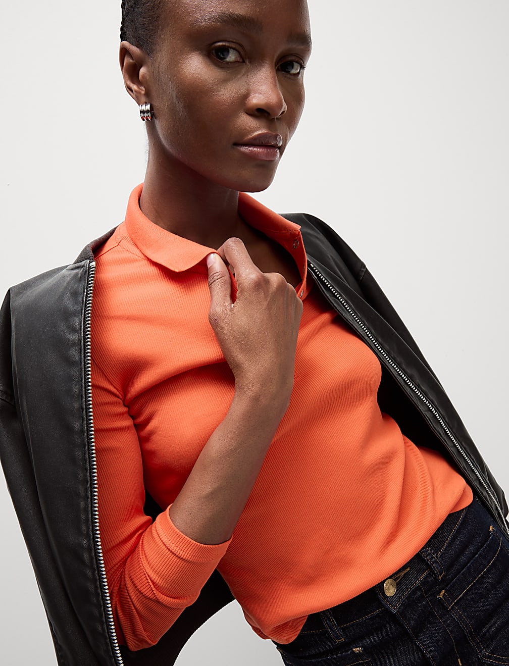 Cotton Rich Ribbed Collared Polo Top