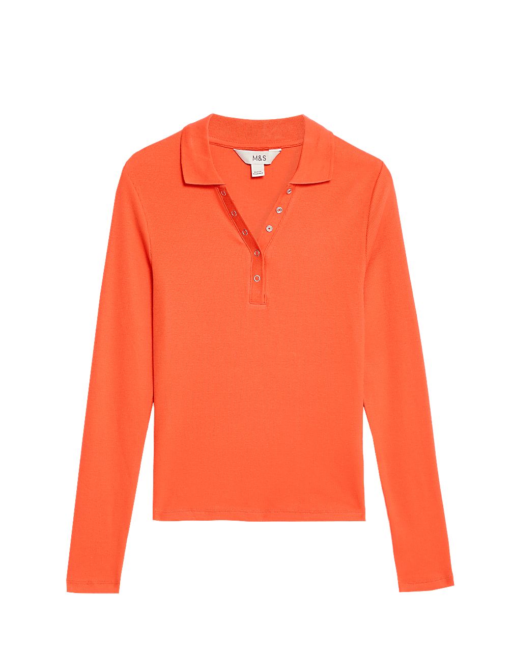 Cotton Rich Ribbed Collared Polo Top