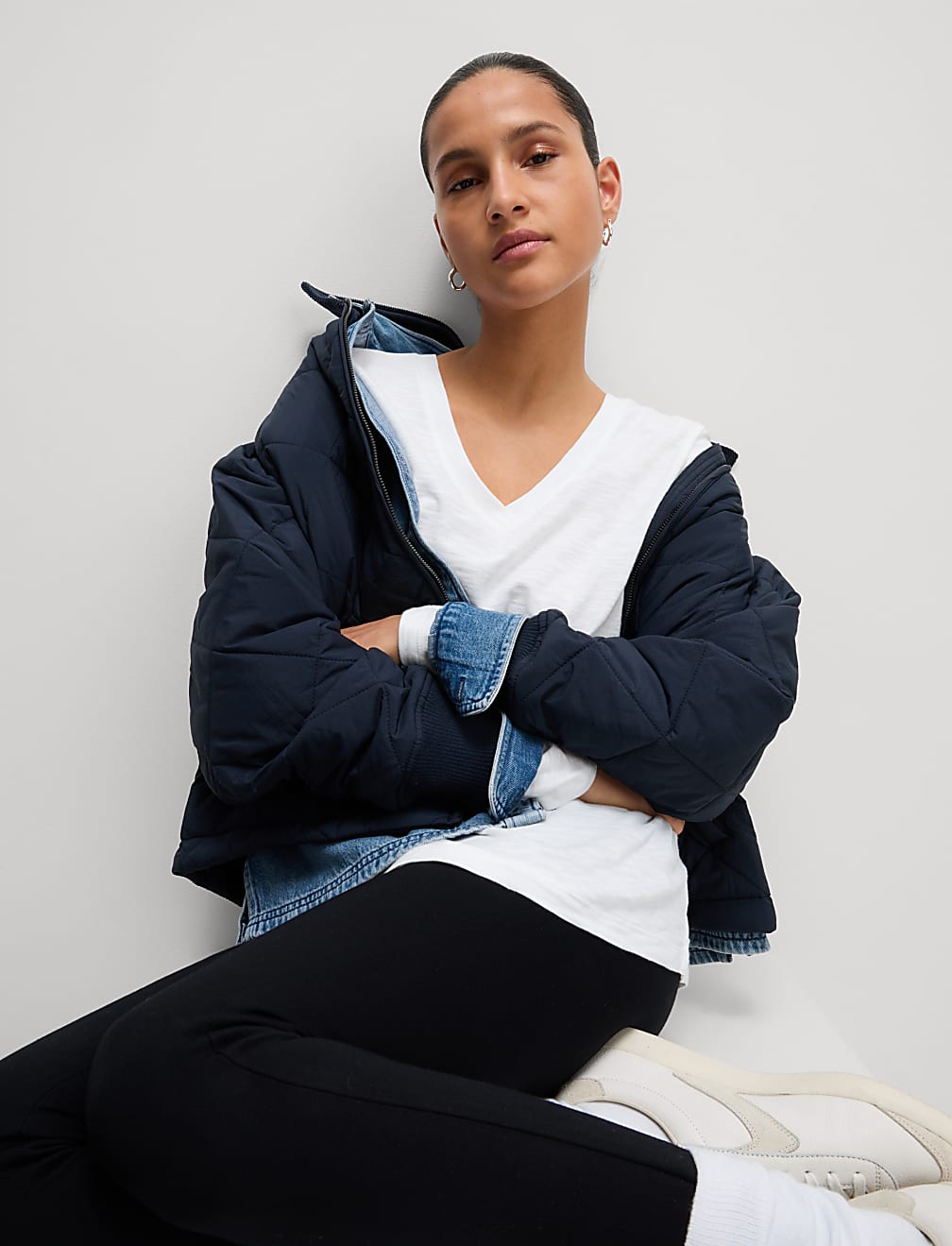 Pure Cotton Long Sleeve V-Neck Top