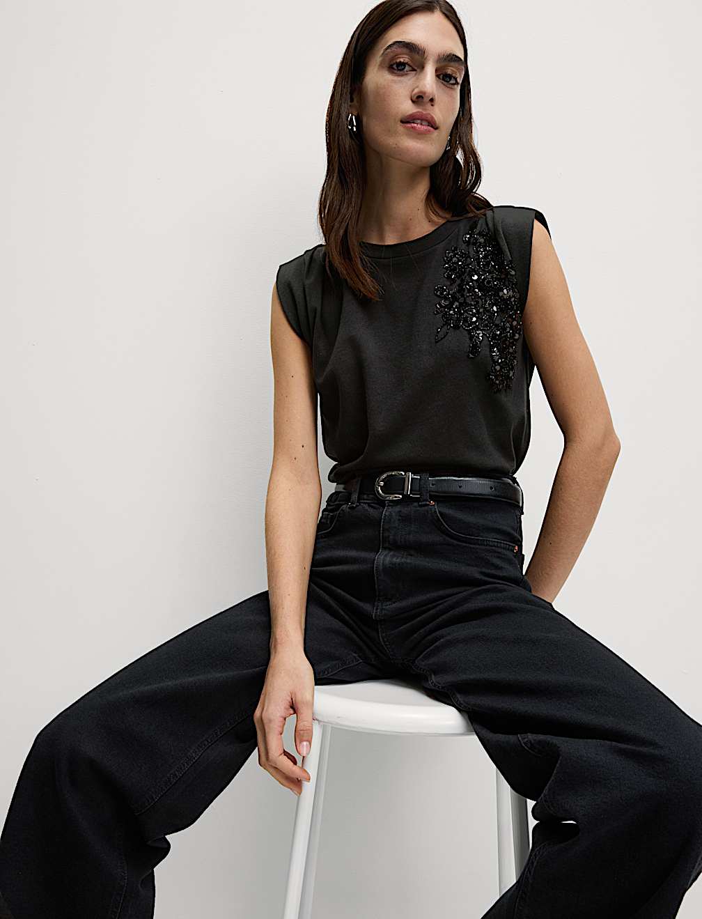 Pure Cotton Jersey Embellished Top