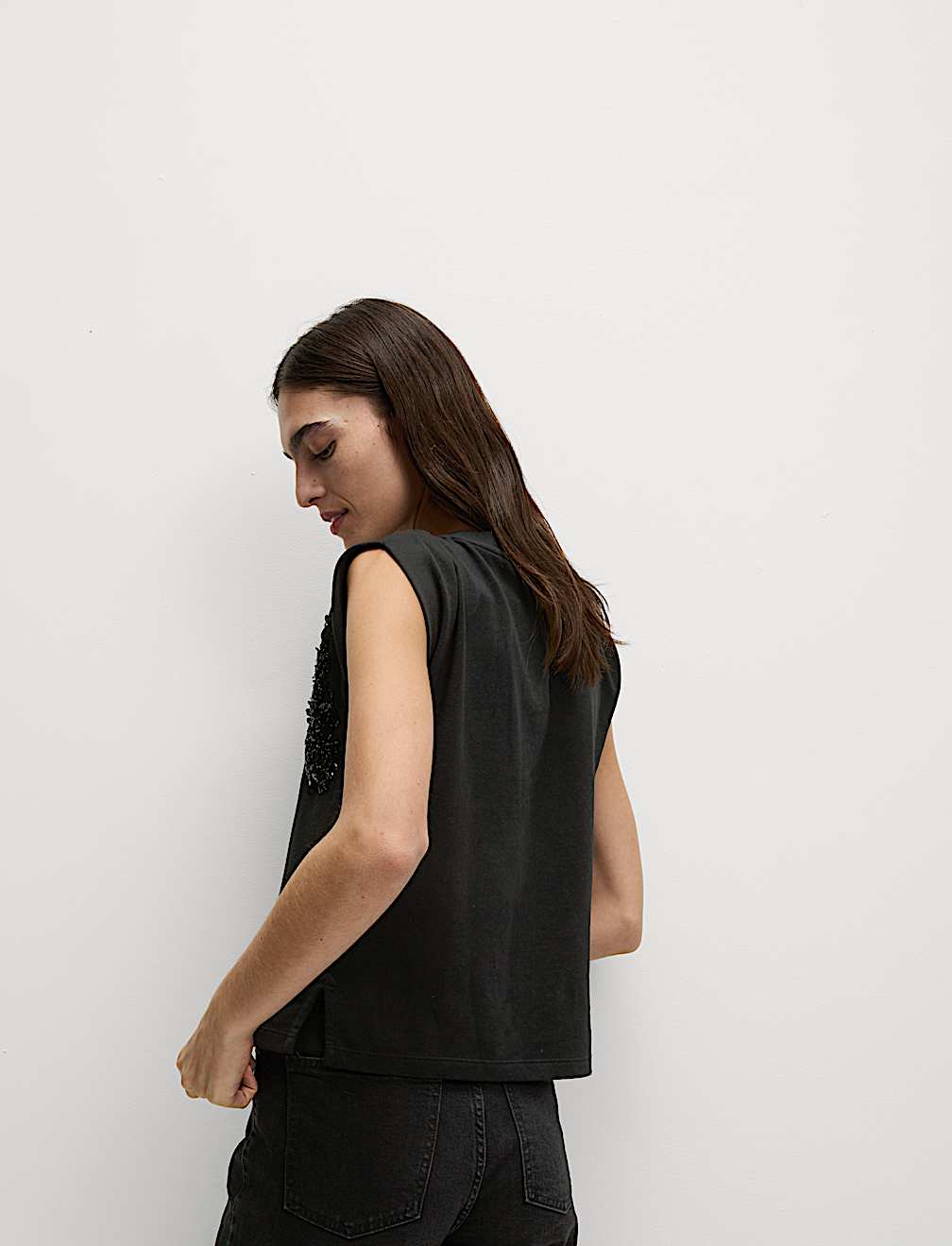 Pure Cotton Jersey Embellished Top