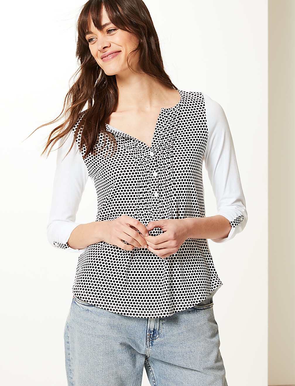 Polka Dot Regular Fit Woven Detail Blouse