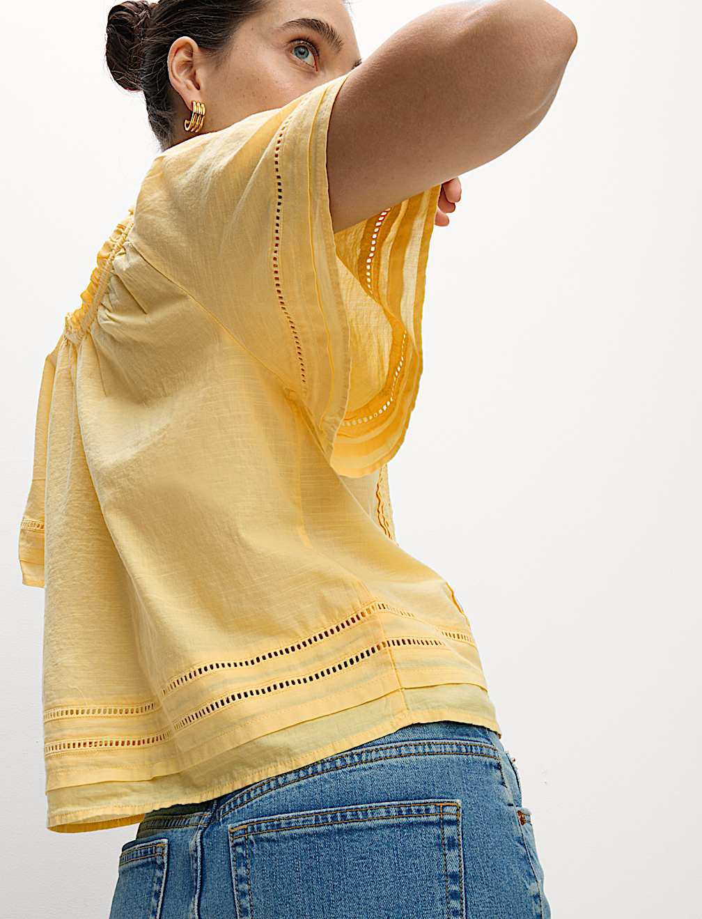 Pure Cotton Embroidered Tie Neck Top