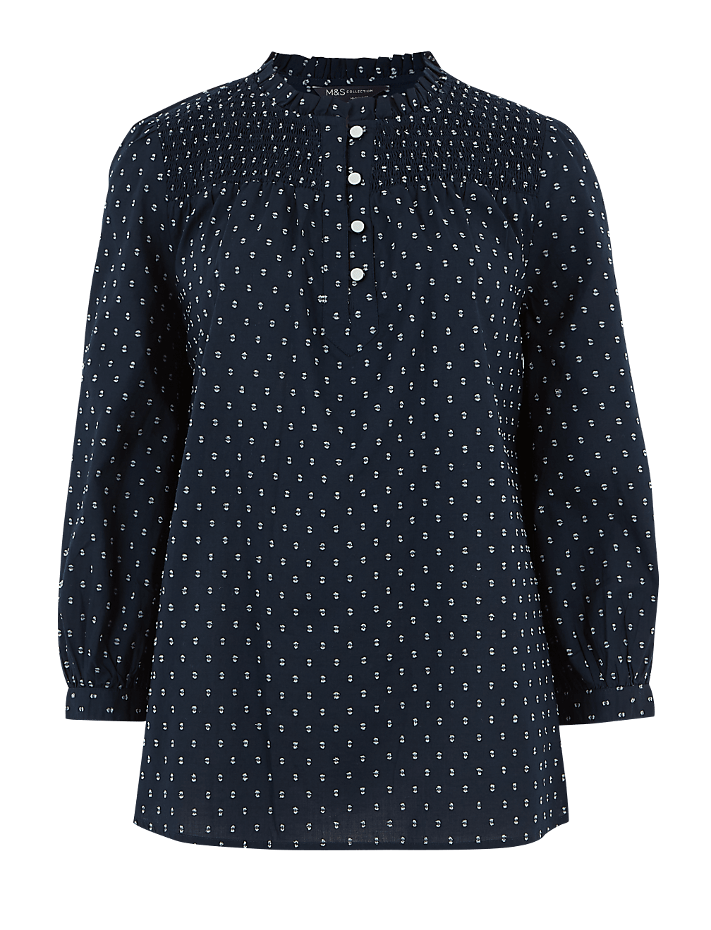 Cotton Rich Frill Neck Long Sleeve Blouse