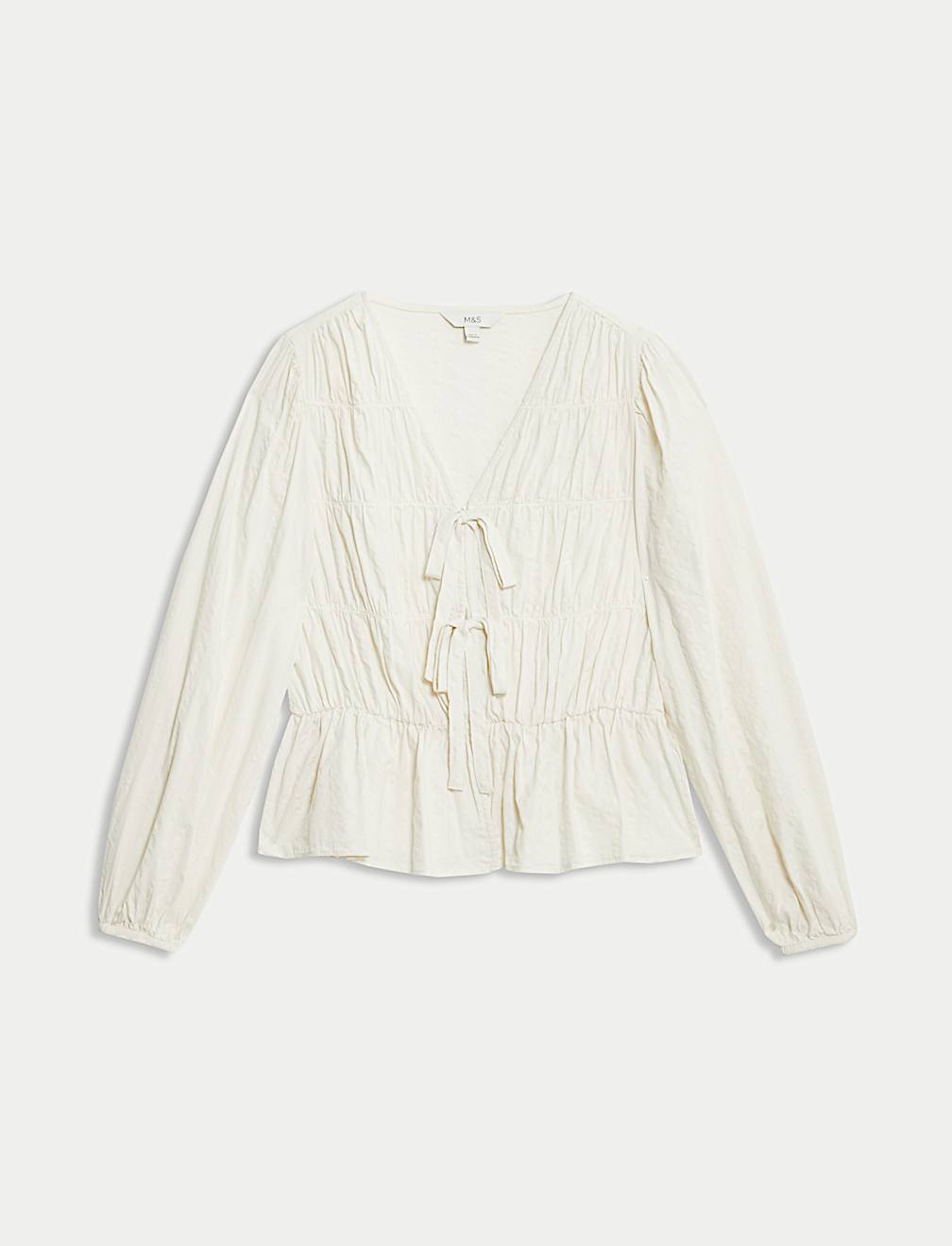 Cotton Rich Tie Front Blouse