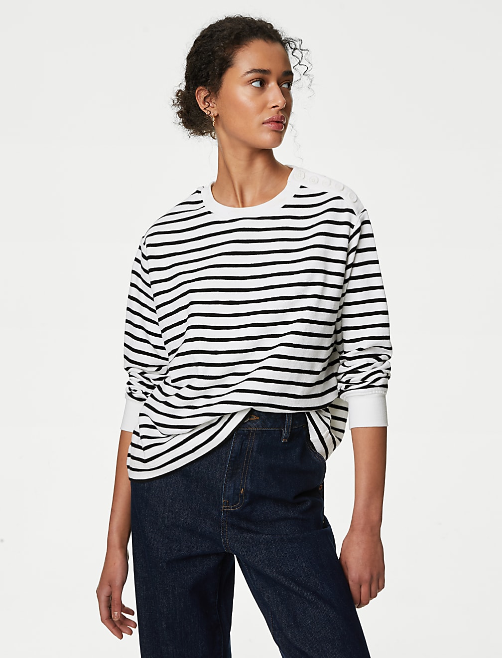 Cotton Rich Striped Crew Neck Sweatshirt
