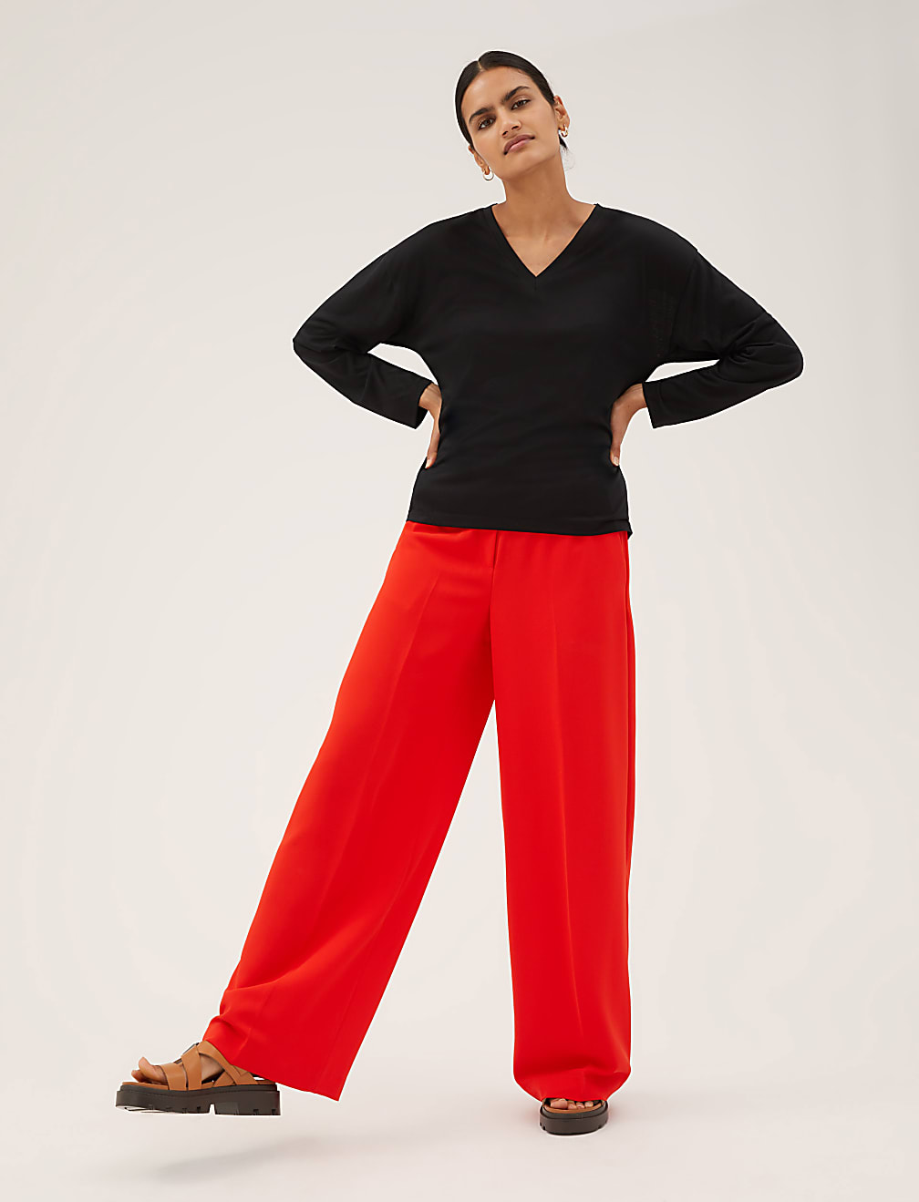 V-Neck Relaxed Long Sleeve Top