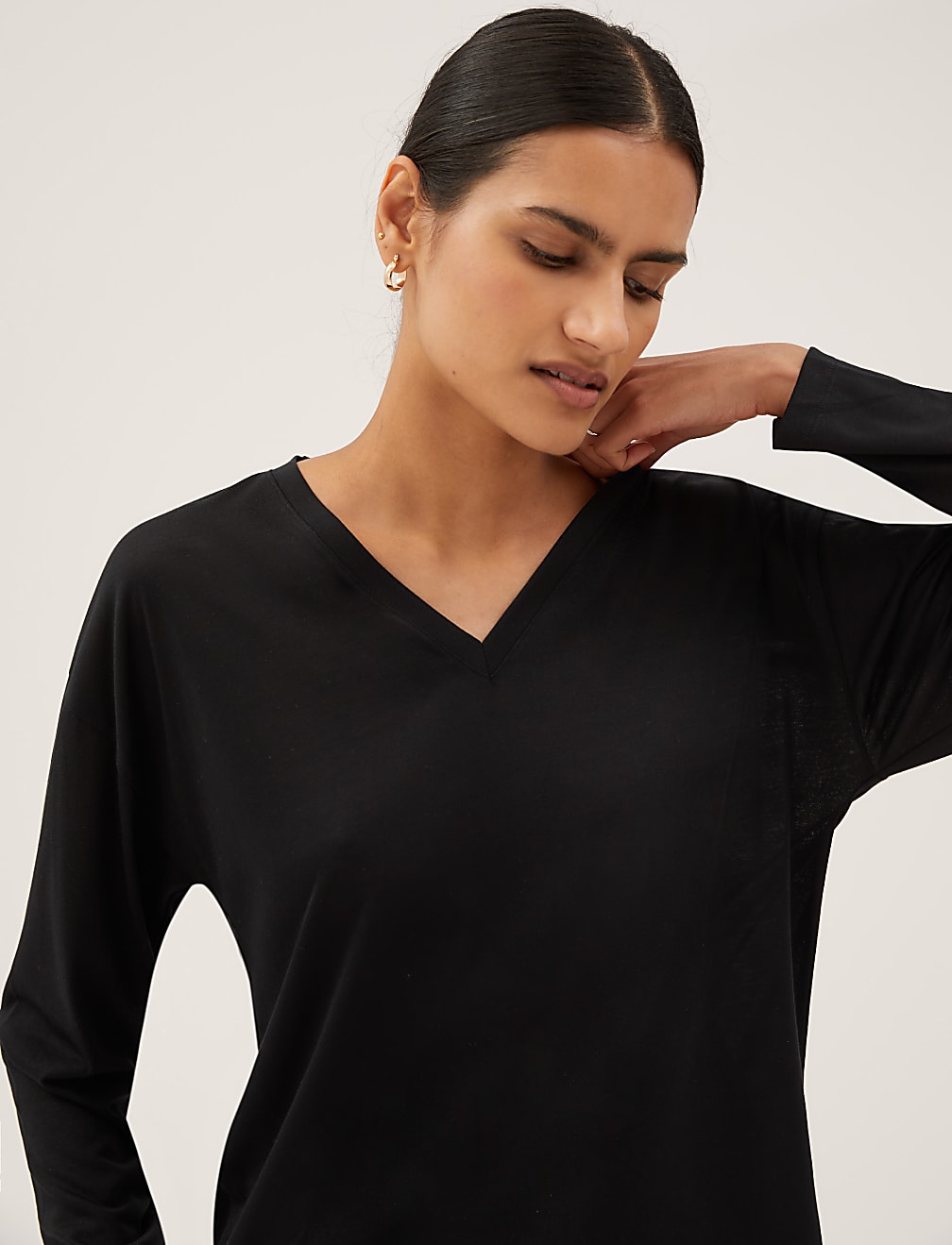 V-Neck Relaxed Long Sleeve Top