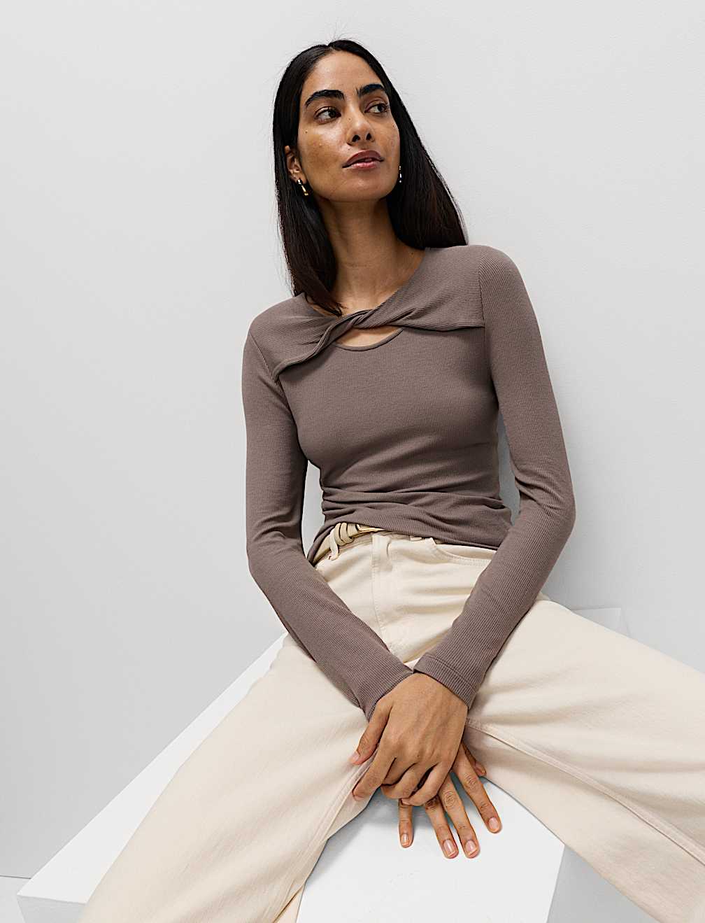 Ribbed Twist Front Top