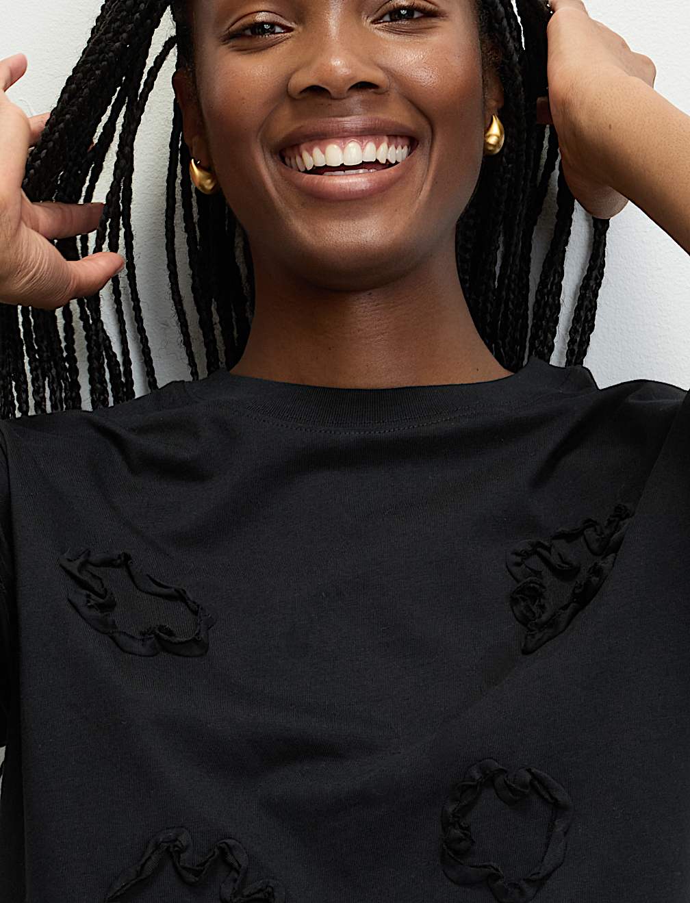 Pure Cotton Ribbon Appliqué Boxy T-Shirt