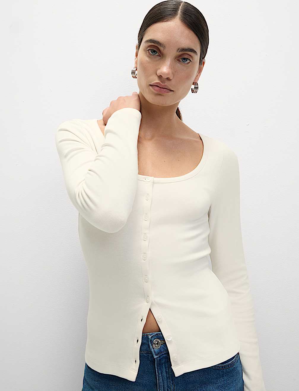 Cotton Rich Scoop Neck Henley Top