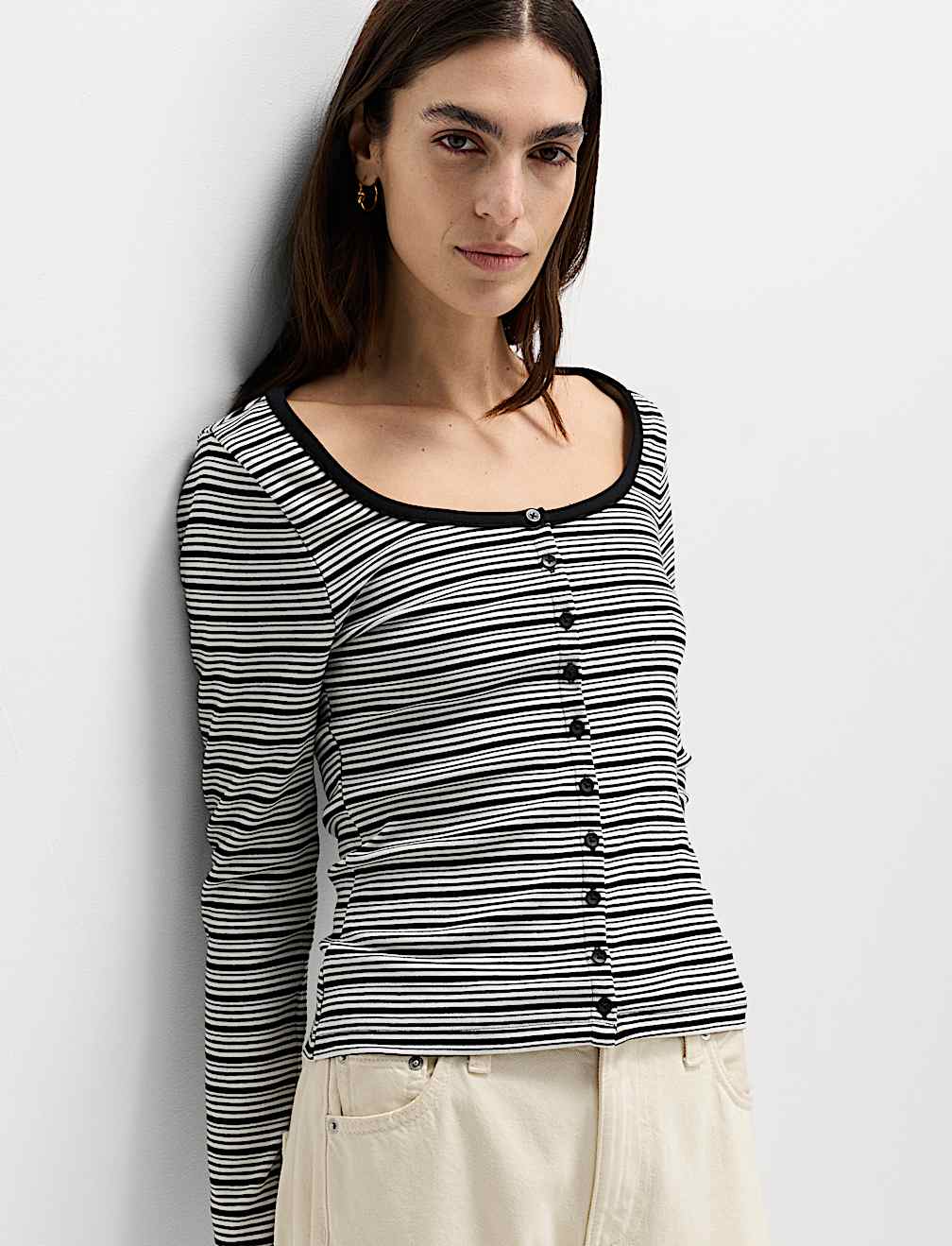 Cotton Rich Scoop Neck Henley Top