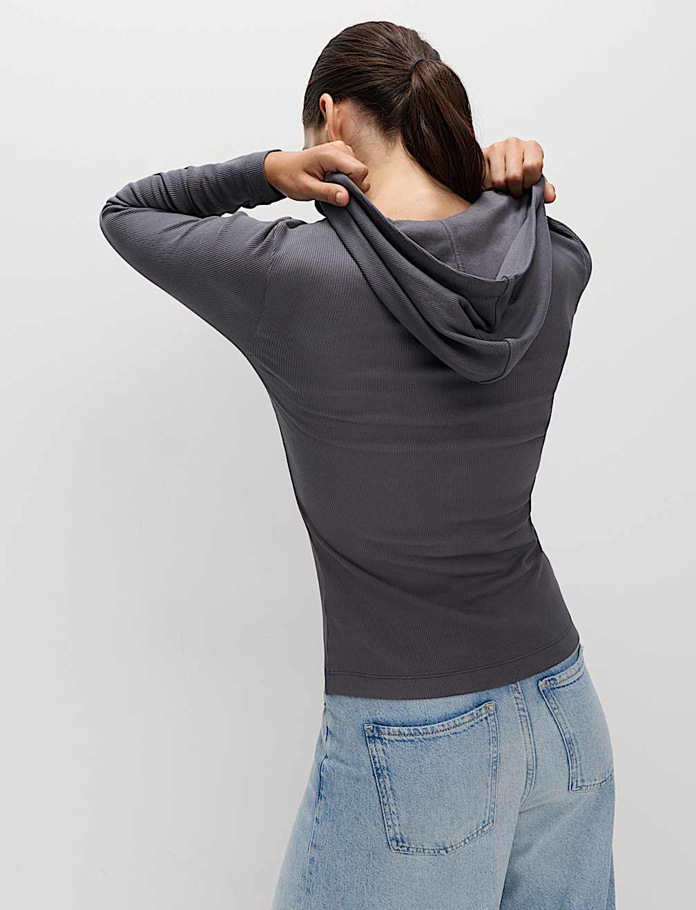 Cotton Rich Slim Fit Ribbed Hoodie