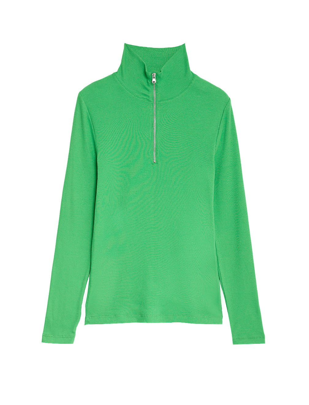 Cotton Rich Ribbed Half Zip Top