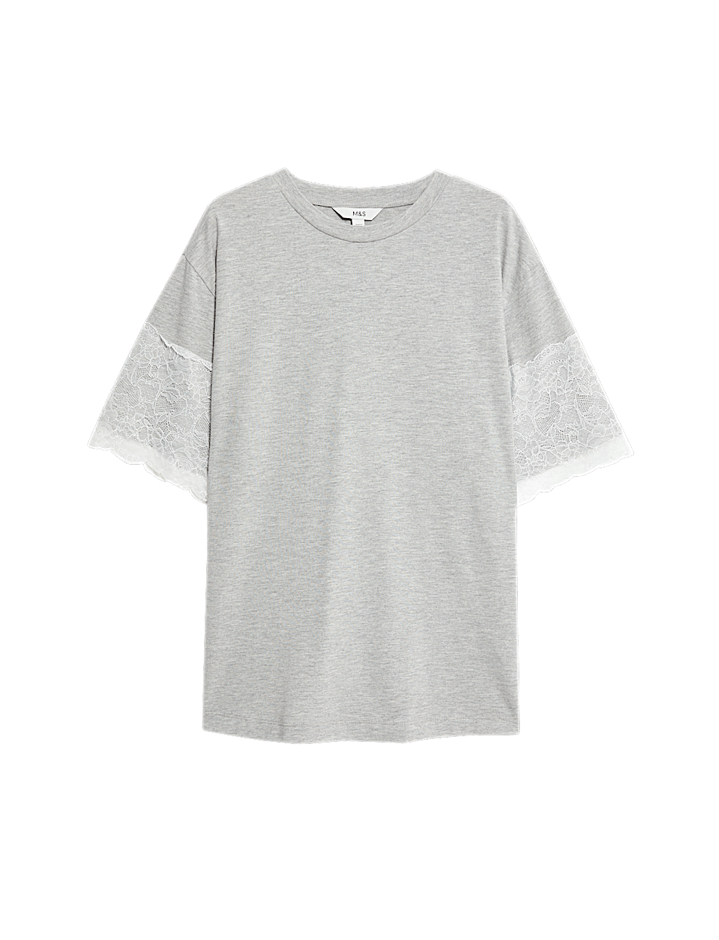 Cotton Blend Lace Sleeve T-Shirt