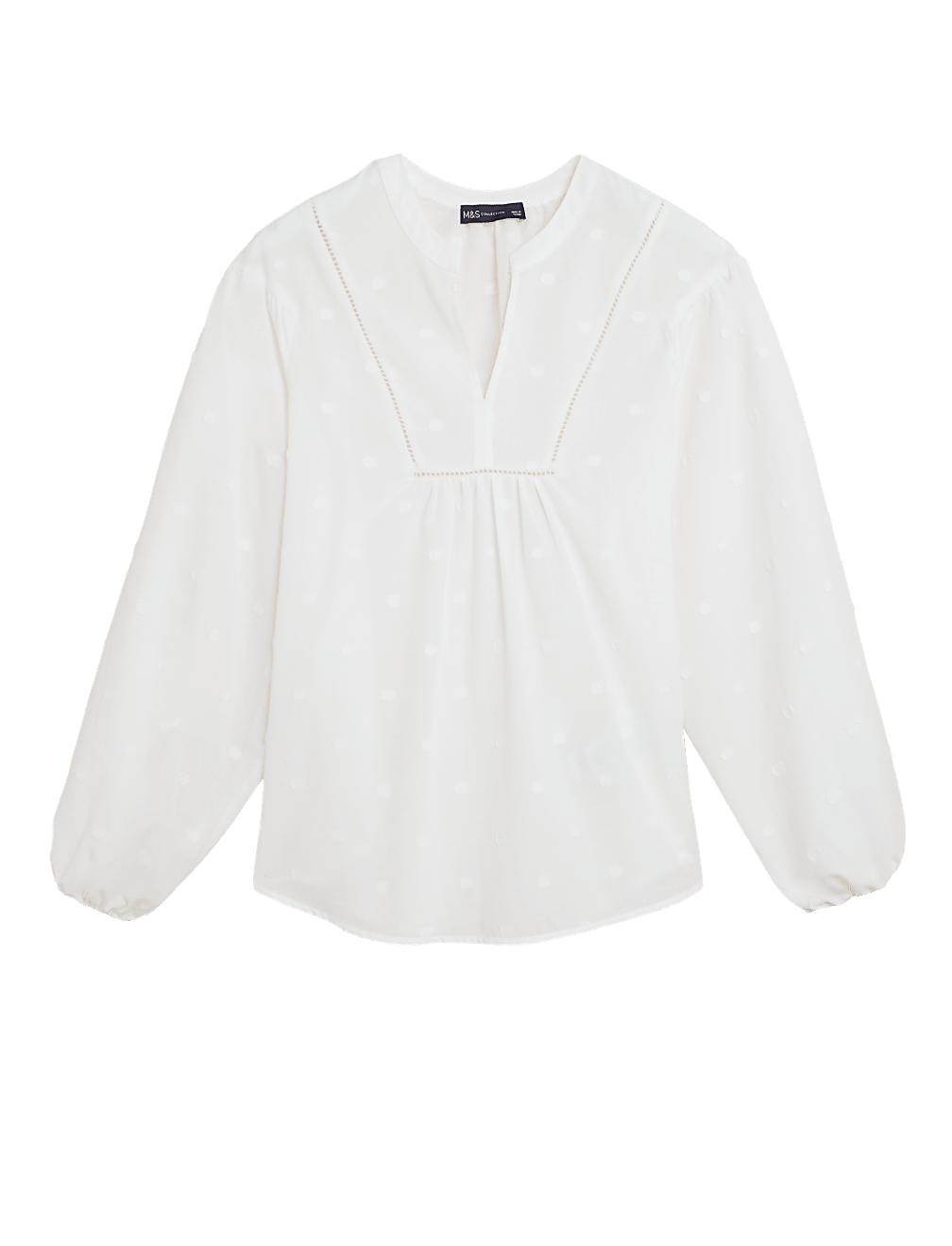 Pure Cotton V-Neck Blouson Sleeve Blouse