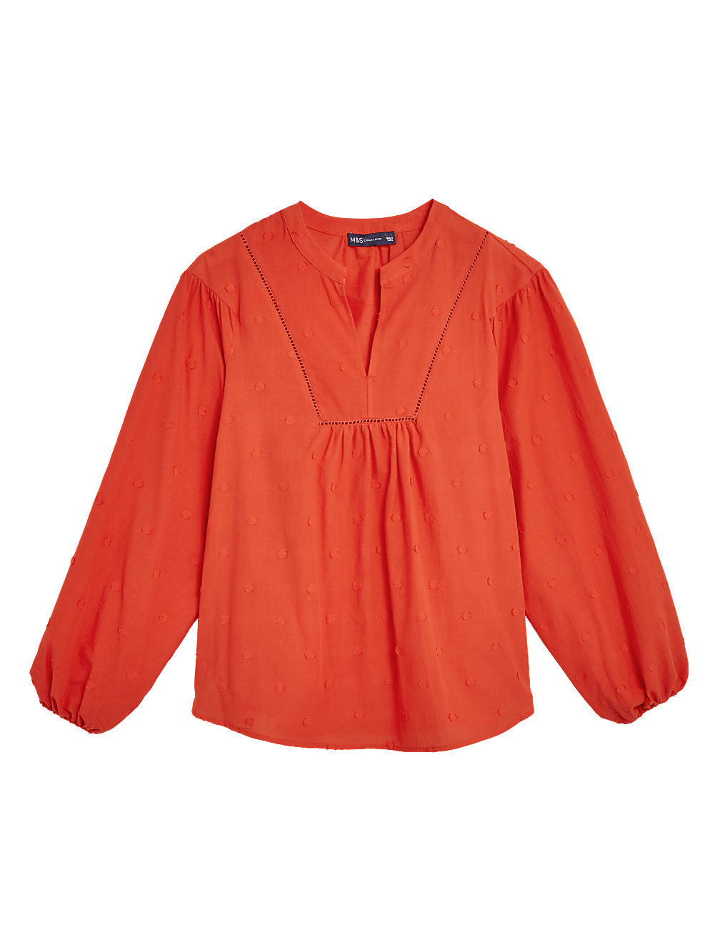 Pure Cotton V-Neck Blouson Sleeve Blouse