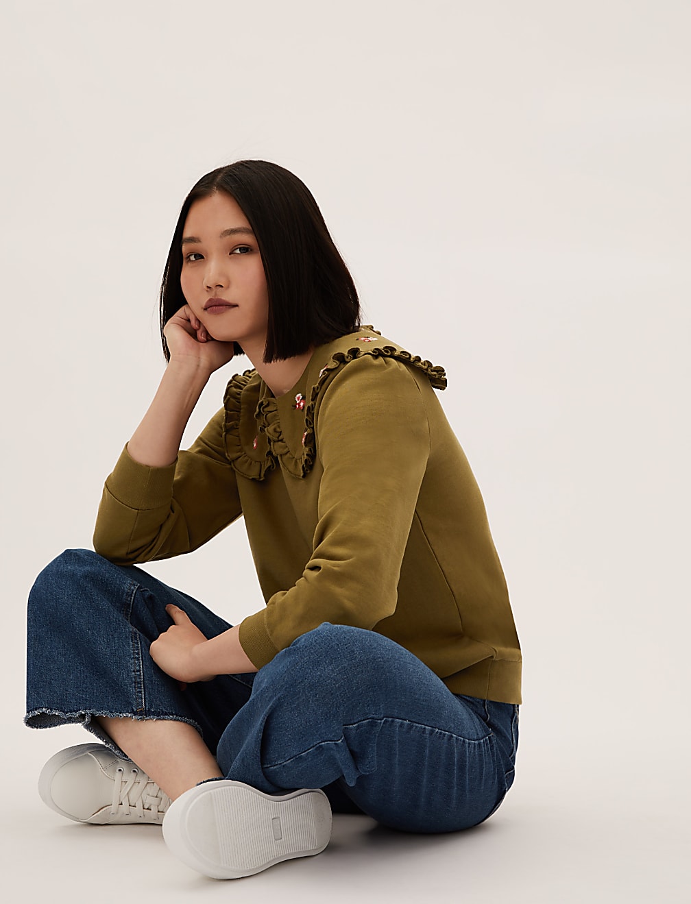 Pure Cotton Embroidered Collared Sweatshirt