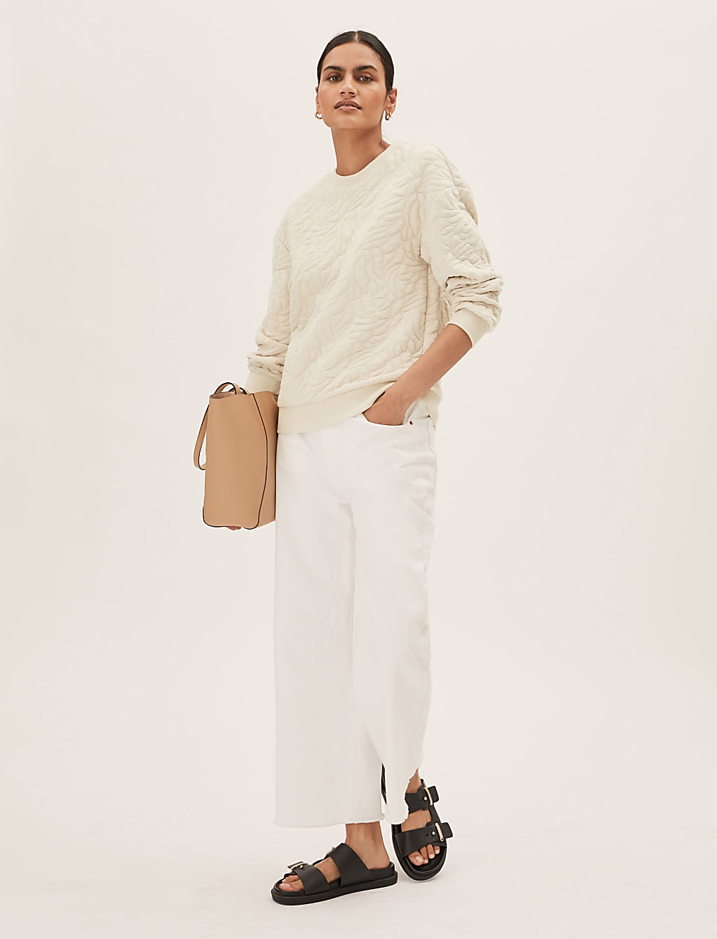 Quilted Long Sleeve Sweatshirt with Cotton