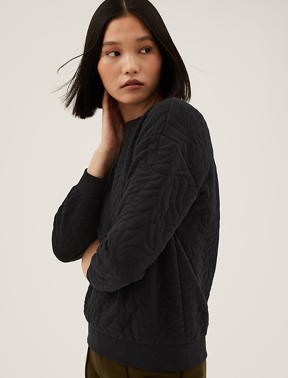 Quilted Long Sleeve Sweatshirt with Cotton