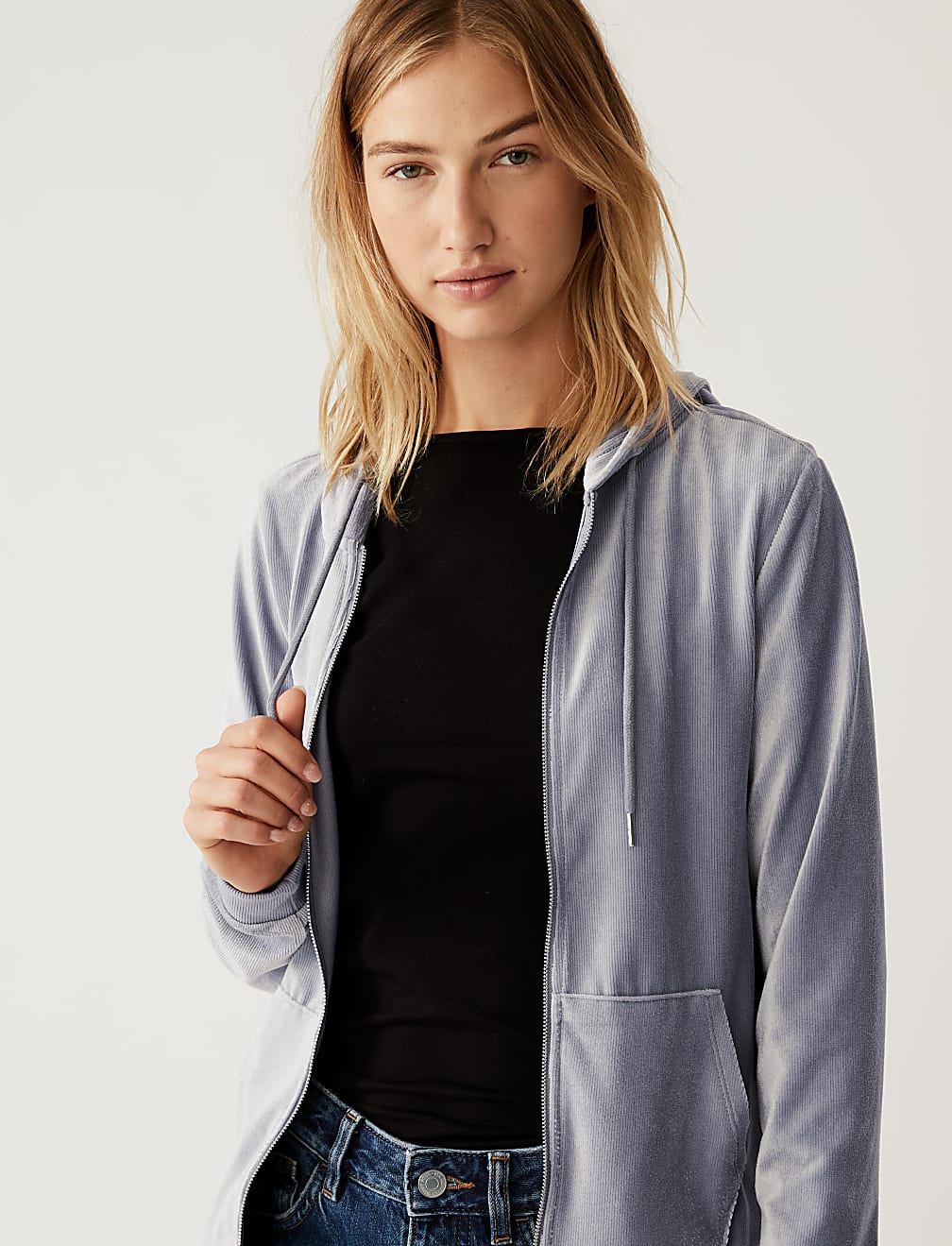 Velour Zip Up Hoodie