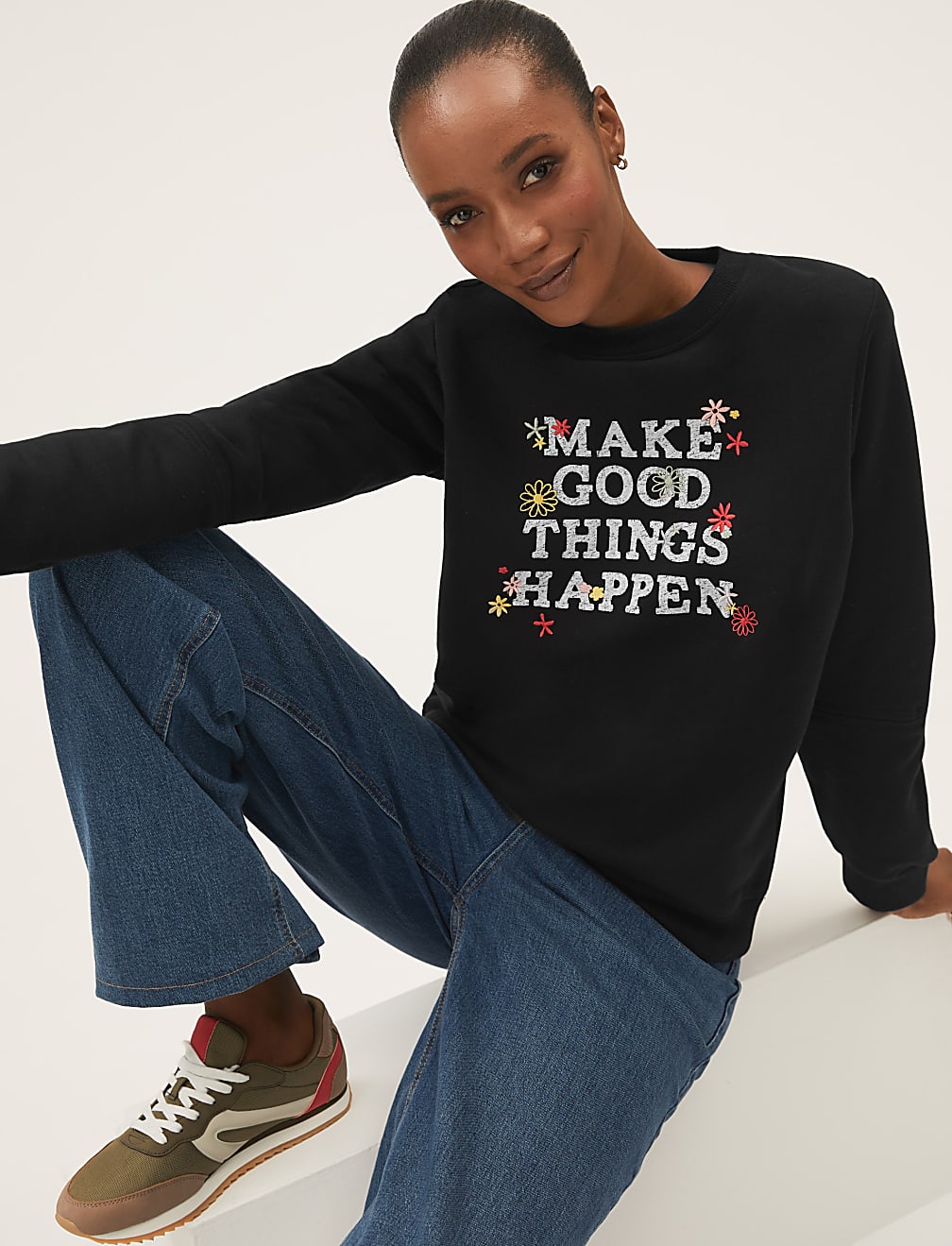 Cotton Rich Slogan Long Sleeve Sweatshirt