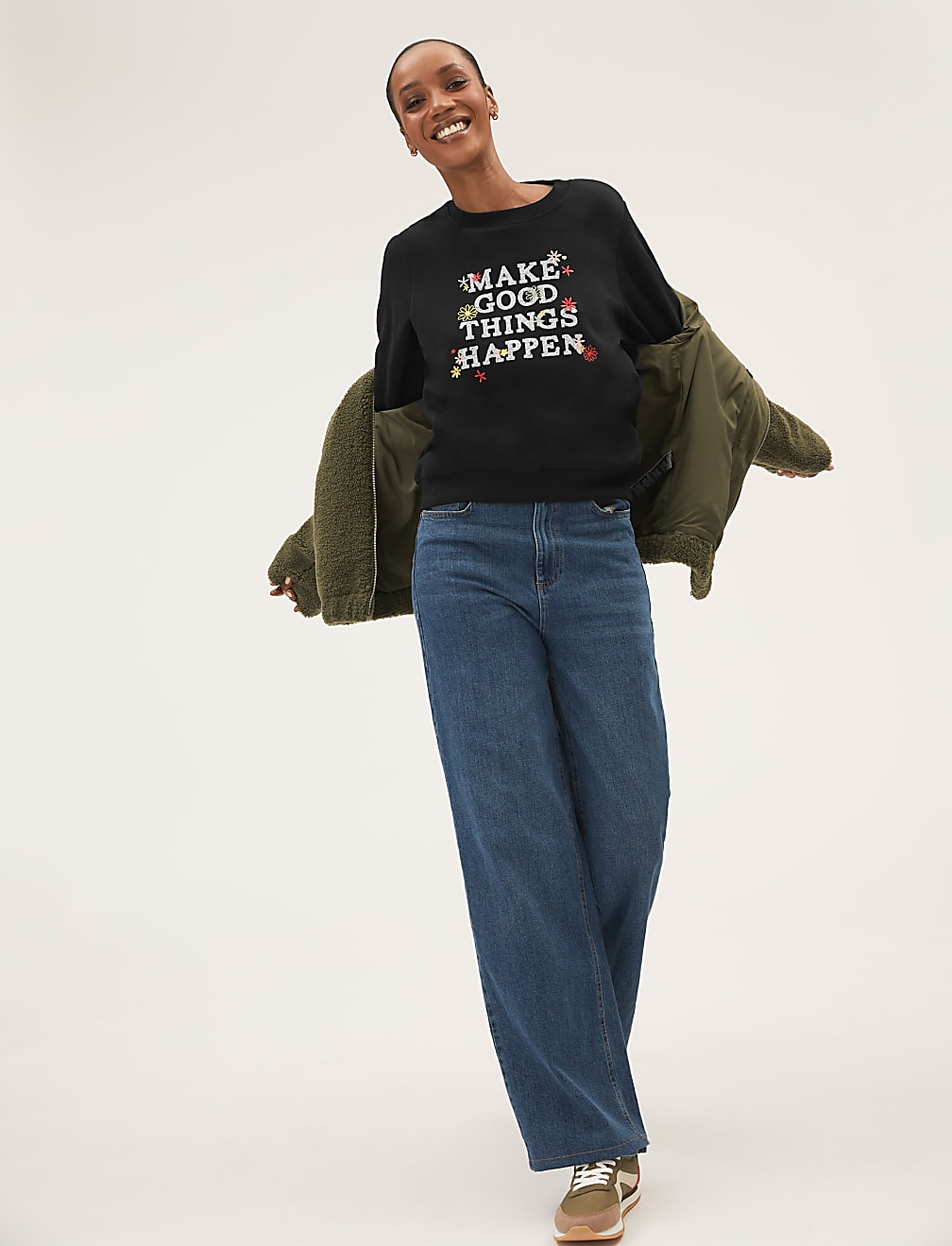 Cotton Rich Slogan Long Sleeve Sweatshirt