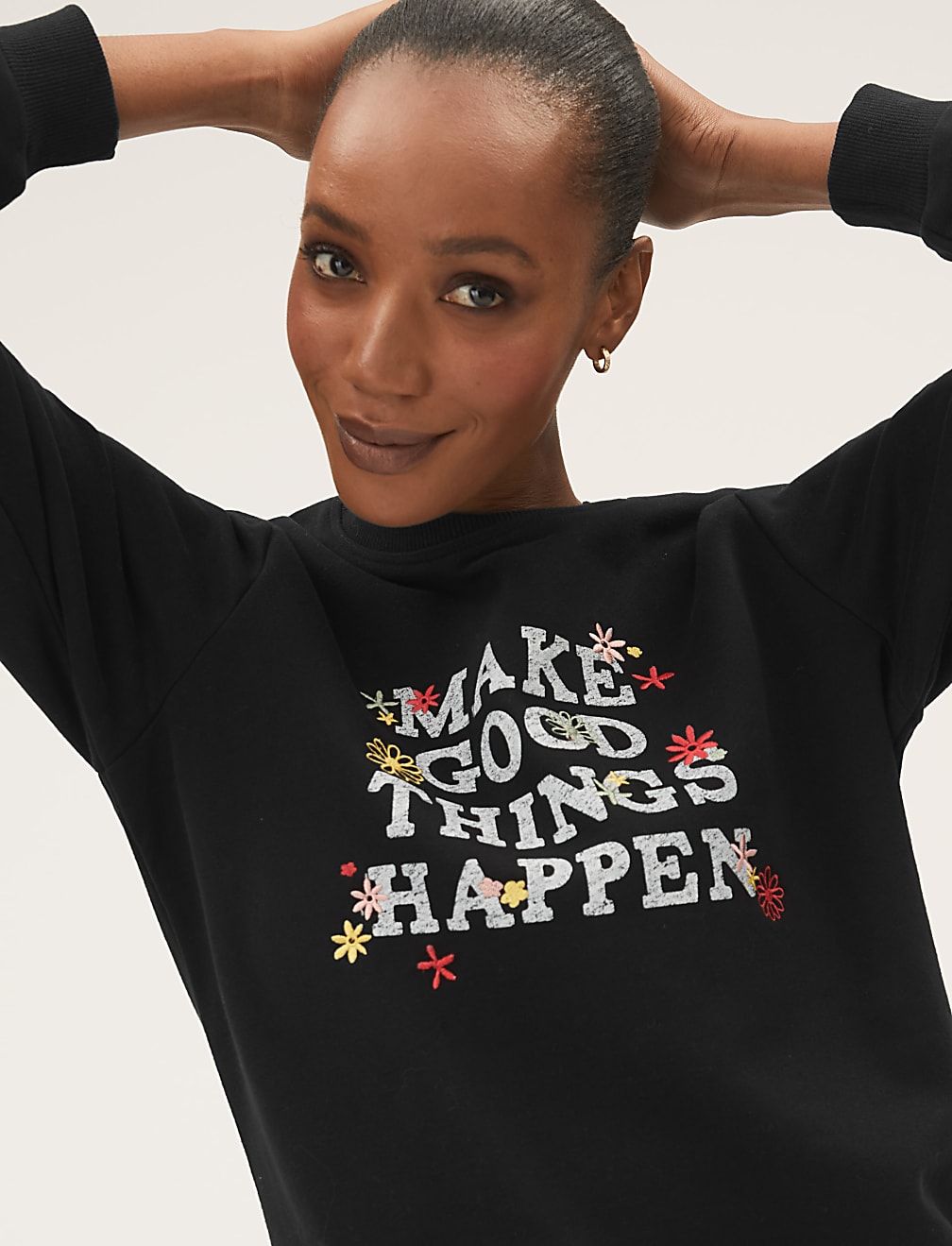 Cotton Rich Slogan Long Sleeve Sweatshirt