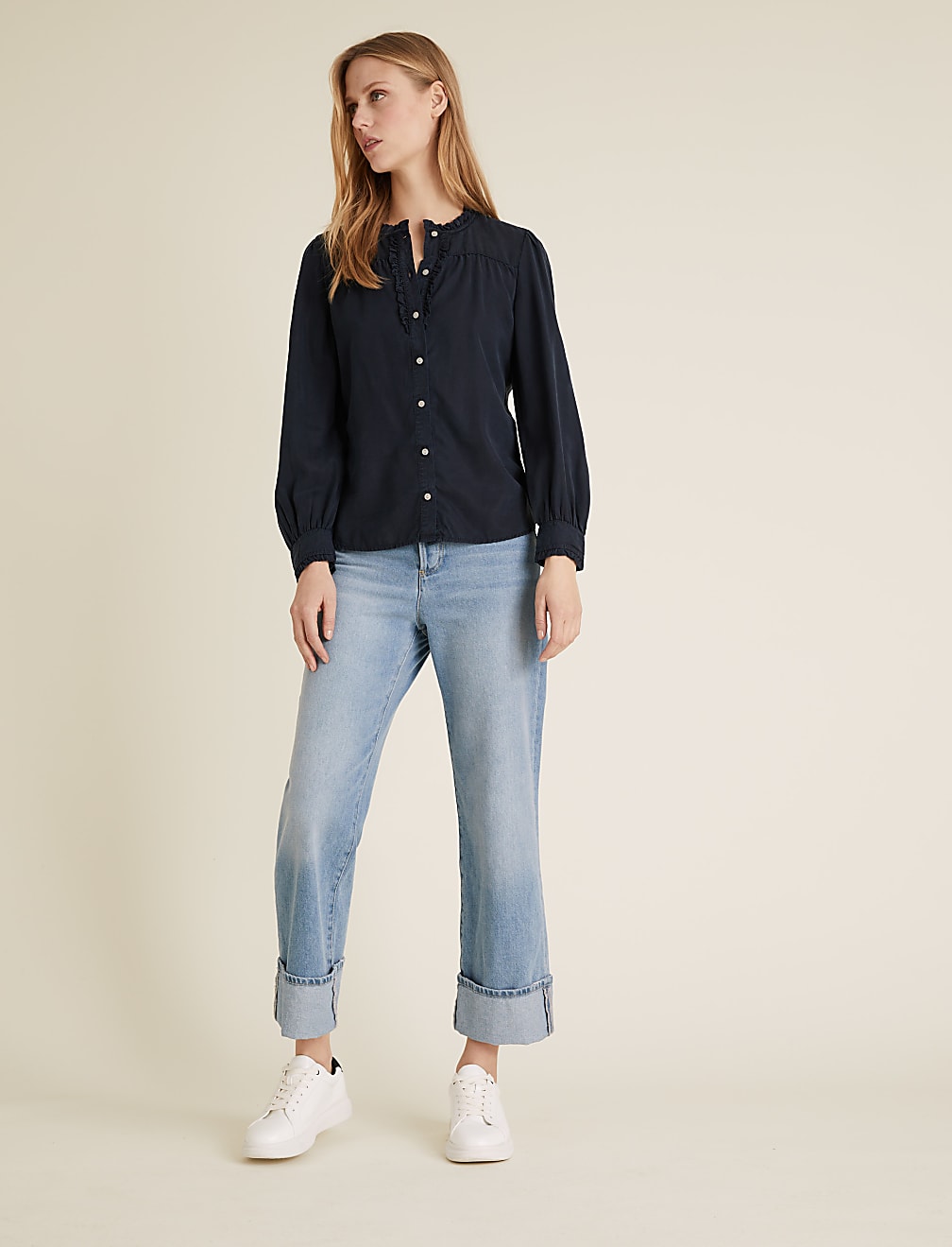 Pure Tencel™ Frill Long Sleeve Blouse