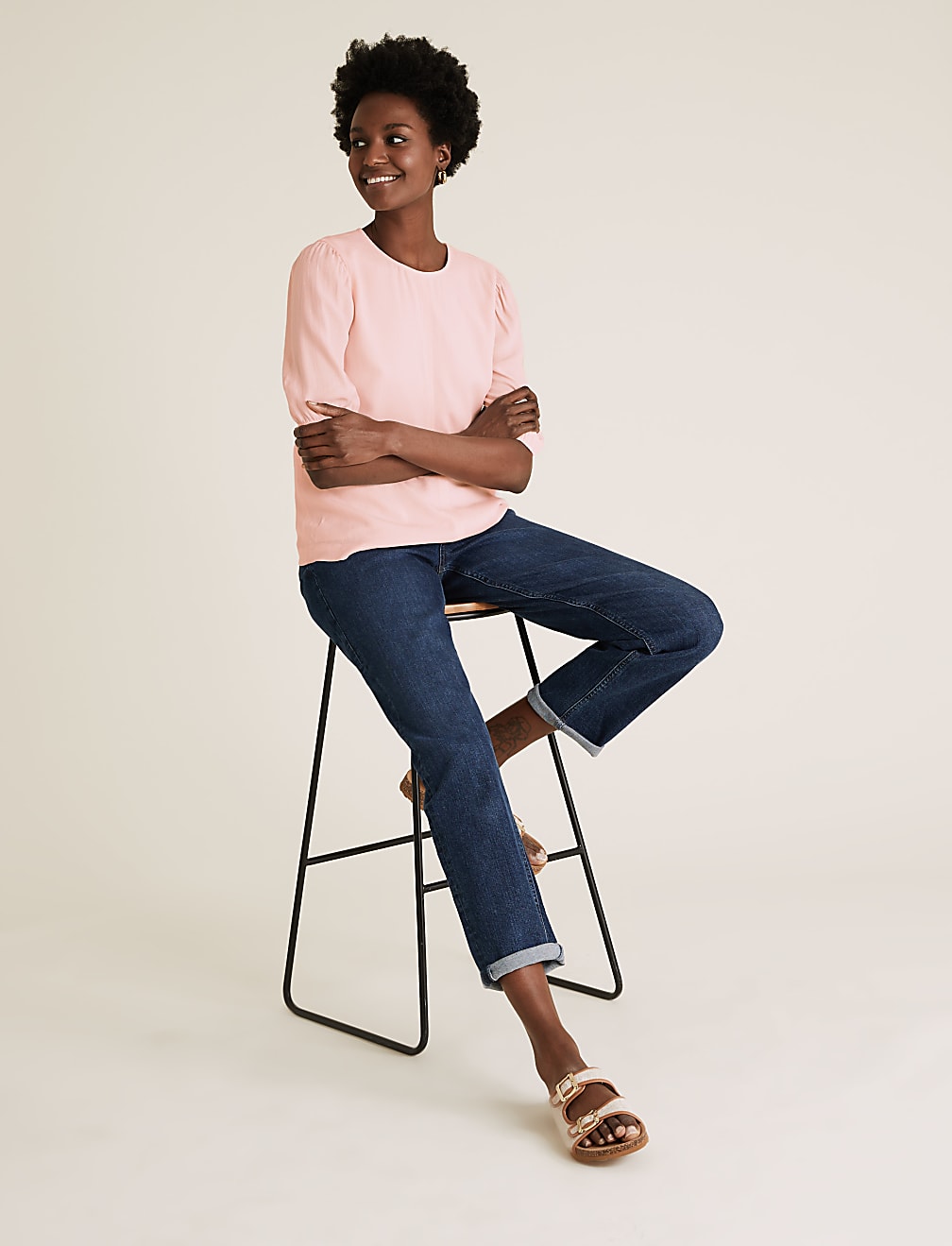 Round Neck Puff Sleeve Top