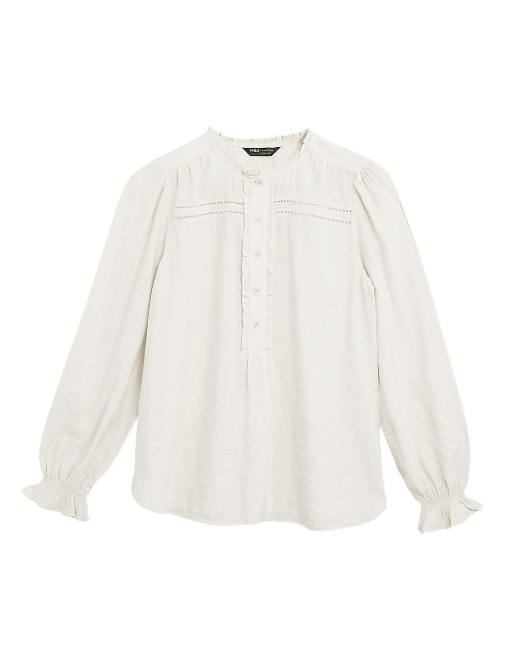 Textured Frill Detail Long Sleeve Blouse