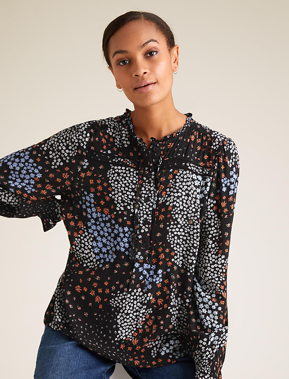 Ditsy Floral Frill Long Sleeve Blouse