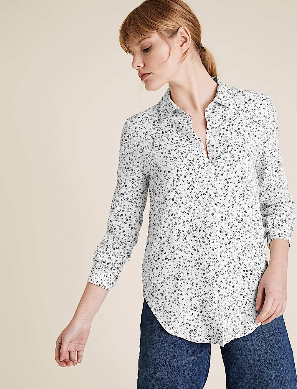 Ditsy Floral Collared Long Sleeve Shirt