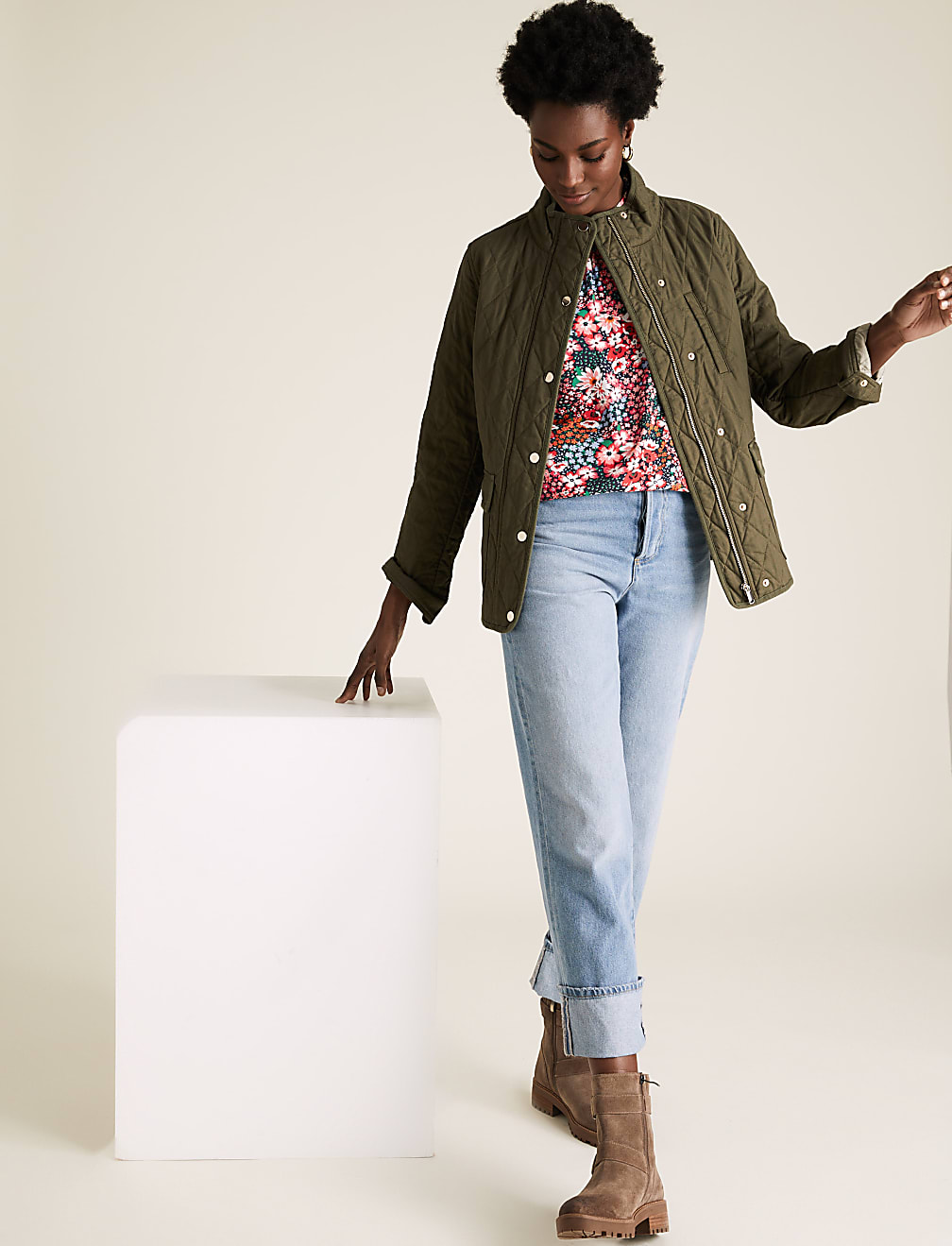 Floral Frill Neck Long Sleeve Top