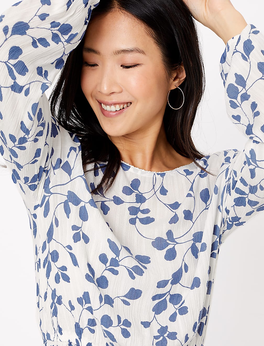 Ditsy Floral Waisted Long Sleeve Blouse