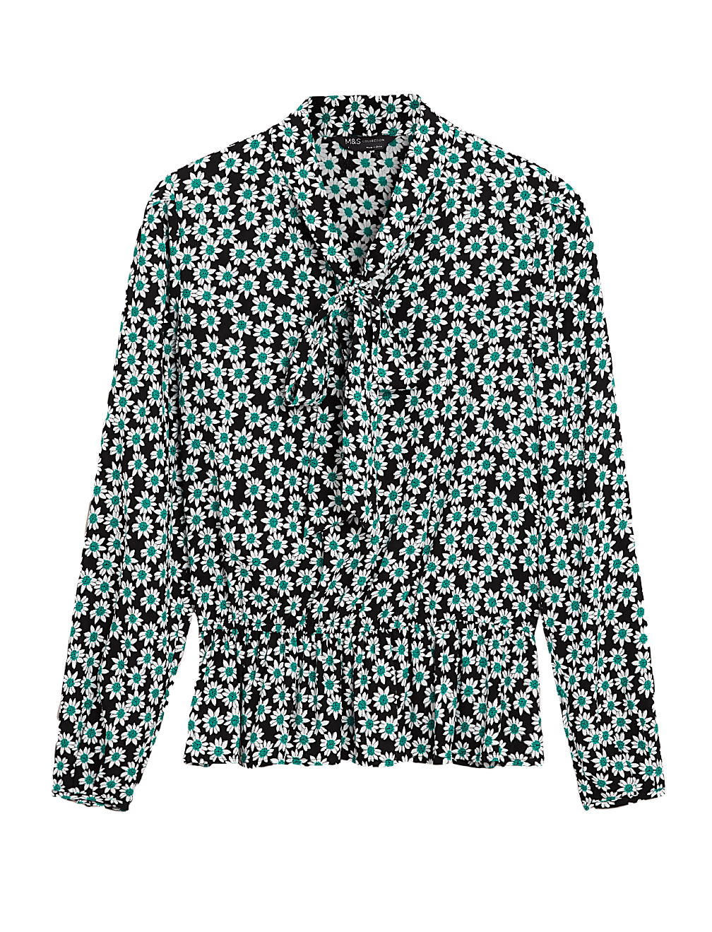 Floral Tie Neck Long Sleeve Peplum Top