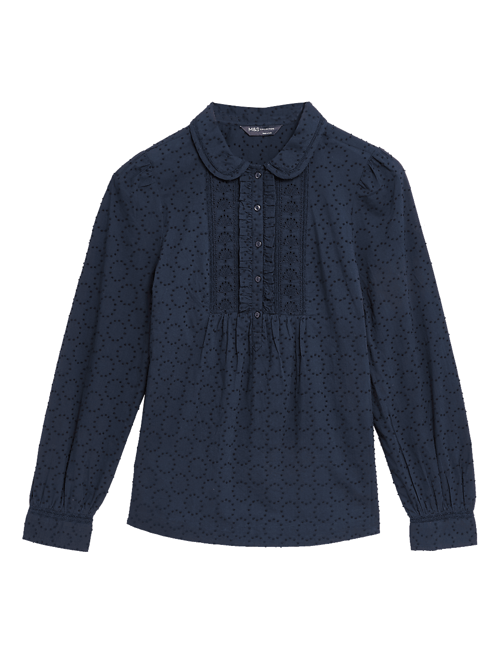 Pure Cotton Textured Lace Insert Blouse