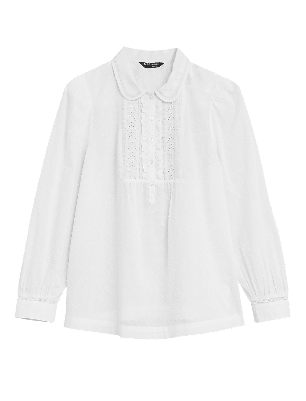 Pure Cotton Textured Lace Insert Blouse