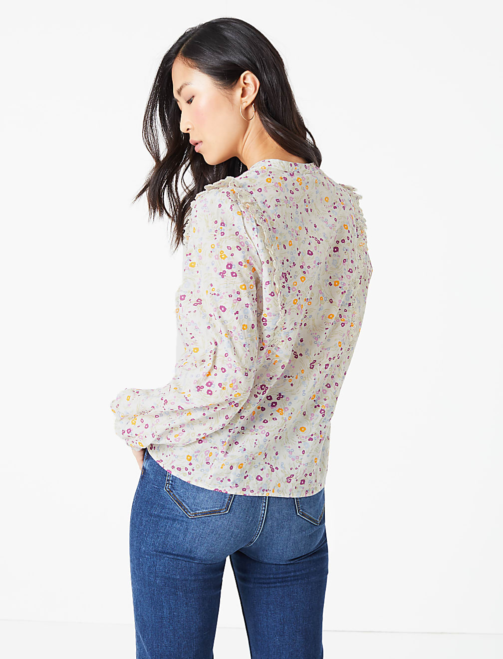 Pure Cotton Floral Broderie Ruffle Blouse