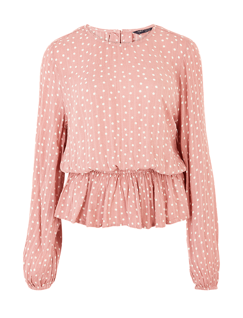 Polka Dot Waisted Long Sleeve Blouse