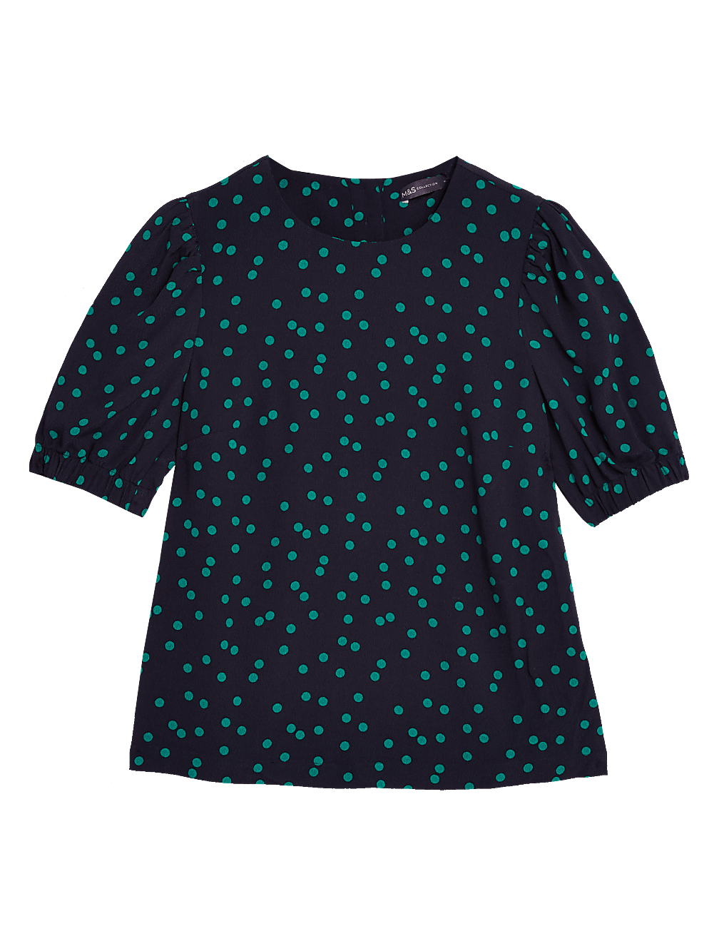 Polka Dot Round Neck Puff Sleeve Top