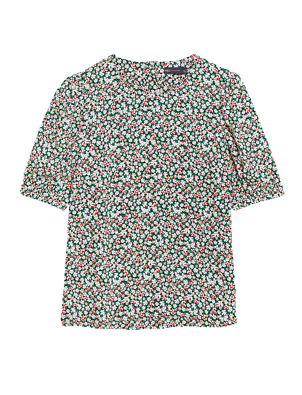 Floral Round Neck Puff Sleeve Top