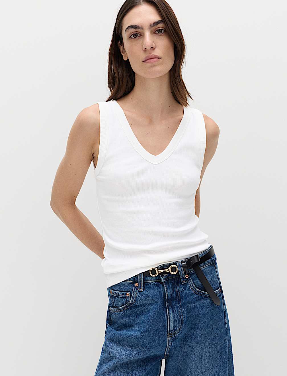 Cotton Rich Ribbed V-Neck Vest