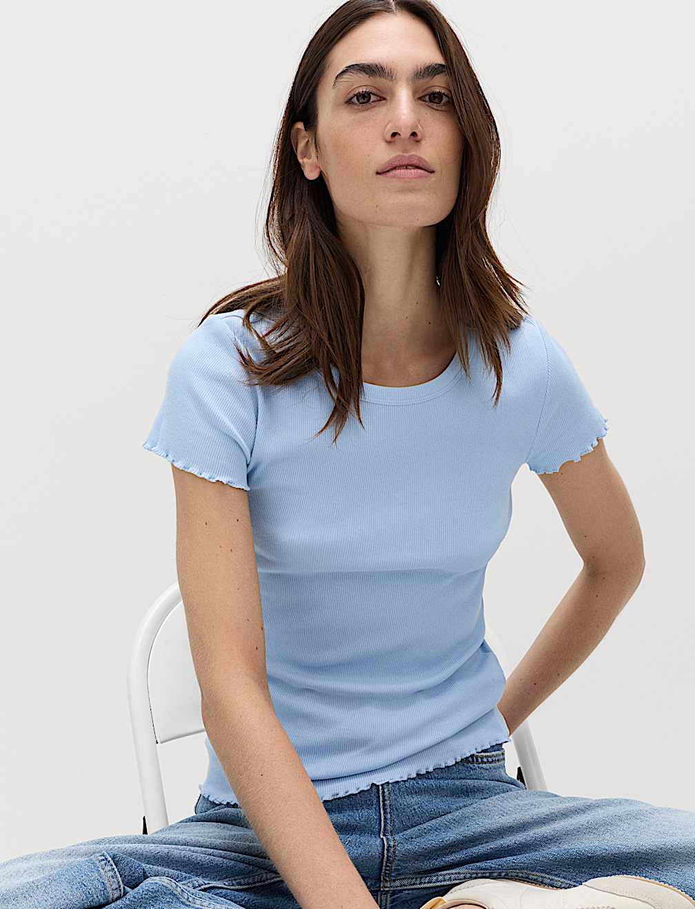 Cotton Rich Ribbed Lettuce Edge T-Shirt